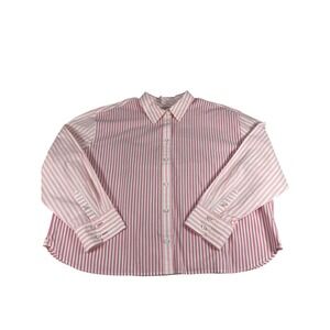 Talbots Pink Striped 100% Cotton Button Down Shirt XL Plus Preppy Classic